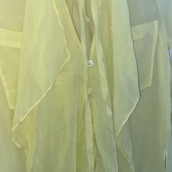 BCBG maxazria longline droptail neon yellow silk long sleeve sheer top, XS - Picture 5 of 7